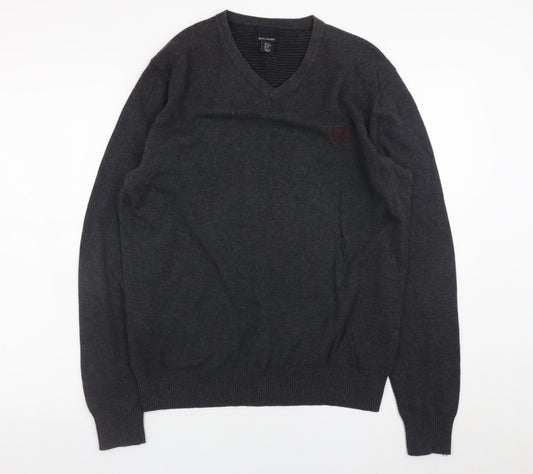 Baumler Men’s Grey Cotton V-Neck Jumper Size M Classic Knit