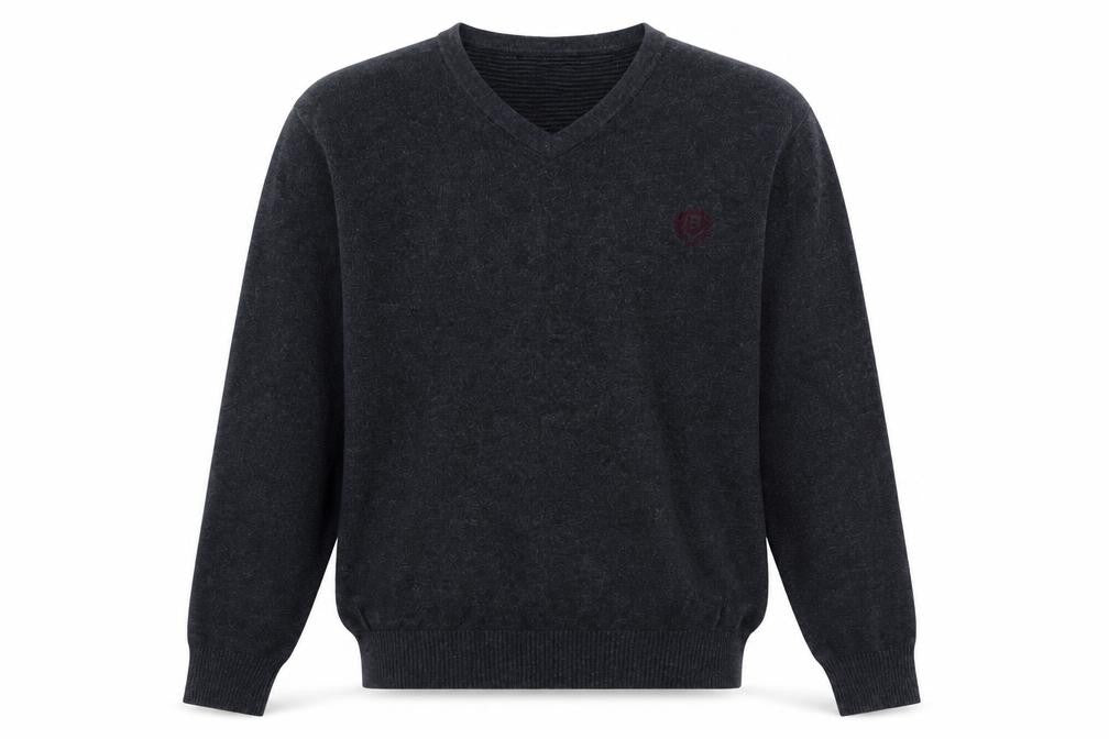 Bäumler Men’s Grey Cotton V-Neck Jumper Size M Classic Knit
