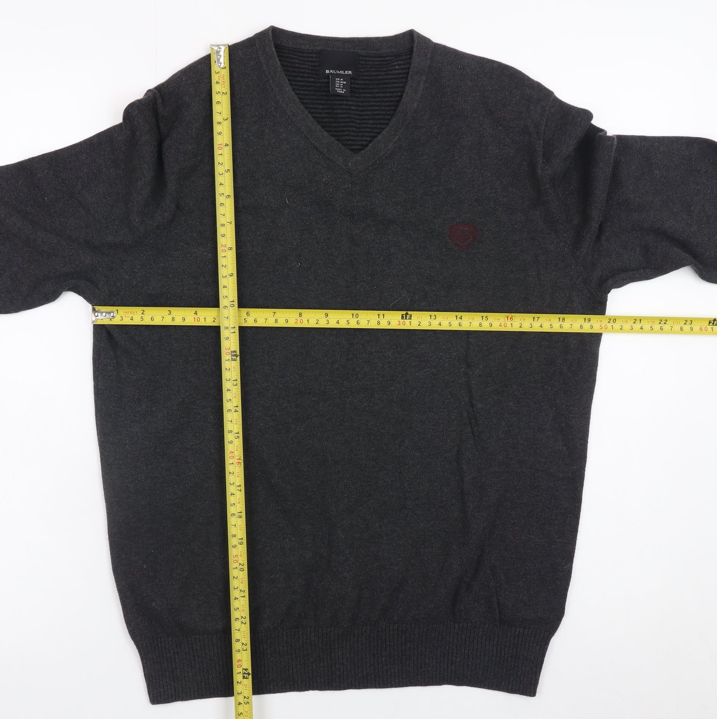 Baumler Men’s Grey Cotton V-Neck Jumper Size M Classic Knit
