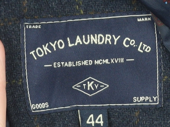 Tokyo Laundry Men's Blue Checked Wool Blend Blazer Size 44 Regular Fit