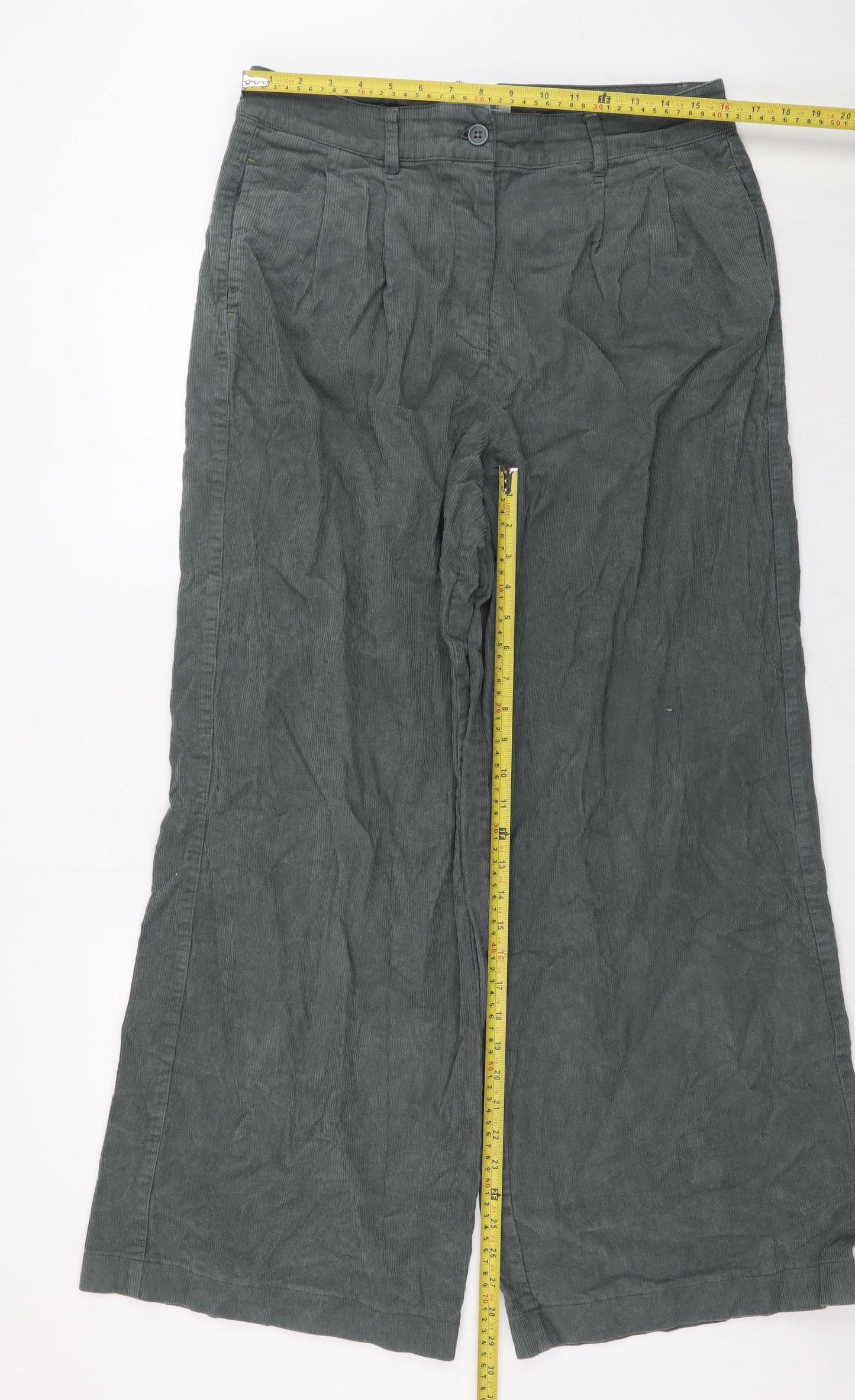 White Stuff Grey Wide-Leg Corduroy Trousers L Unisex