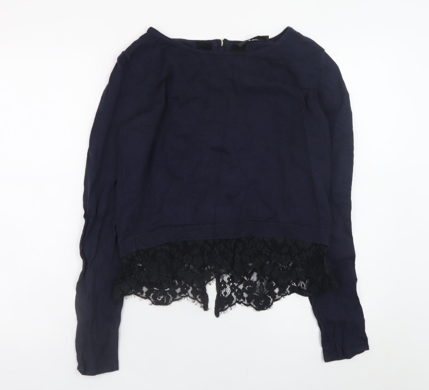 Coast Womens Blue Lace Hem Jumper Small Elegant Long Sleeve Knit