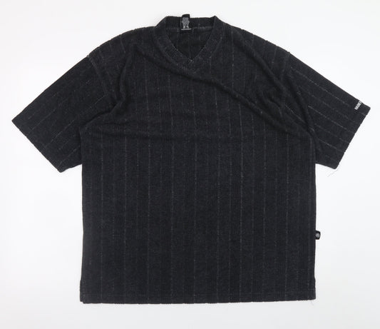 Warner Bros Studio Store Men's Black XL V-Neck Vintage Striped T-Shirt