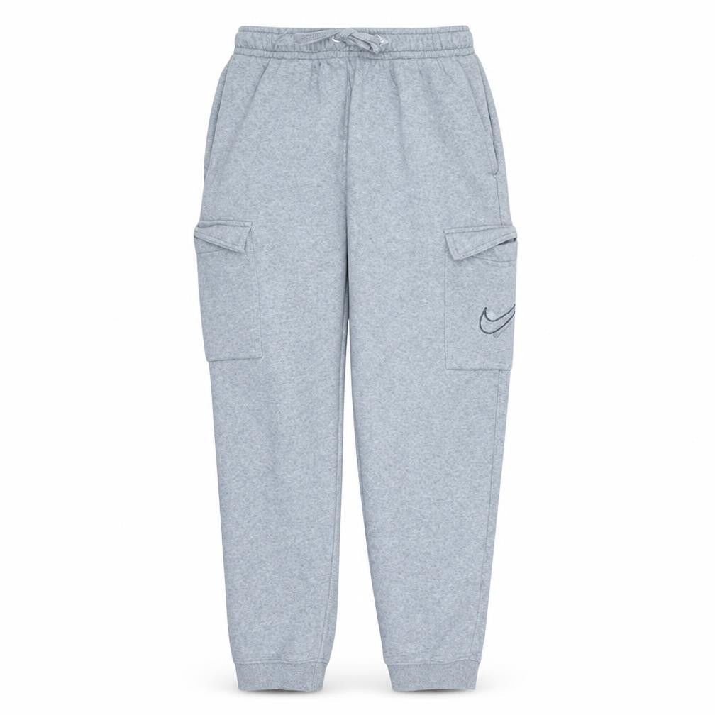 Front view of Nike boys’ grey cargo jogger trousers l 147-158cm elastic waist fleece