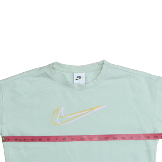 Nike Girls Green Logo Sweatshirt Size 146 Regular Fit Crew Neck