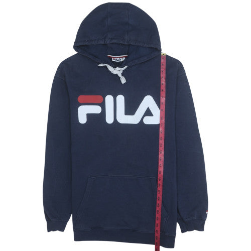 FILA Men Blue Pullover Hoodie L Regular Fit Logo Sports Sweatshirt