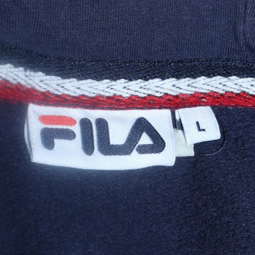 FILA Men Blue Pullover Hoodie L Regular Fit Logo Sports Sweatshirt