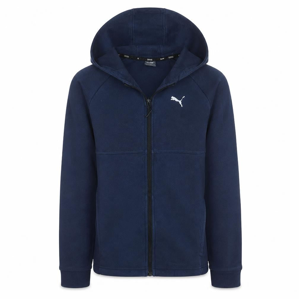 Front view of Puma boys’ navy blue full zip hoodie 13-14 years fleece sweatshirt
