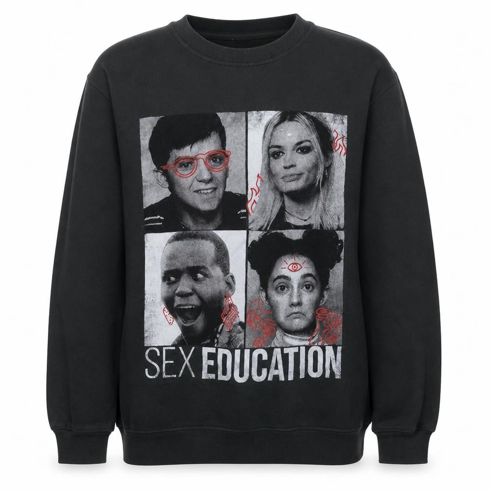 Netflix Sex Education Black Graphic Sweatshirt Women L Cotton Blend
