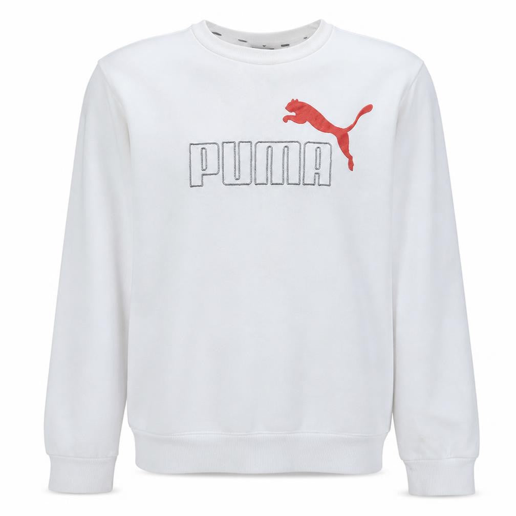 Front view of Puma Men's White Crew Neck Pullover Sweatshirt S