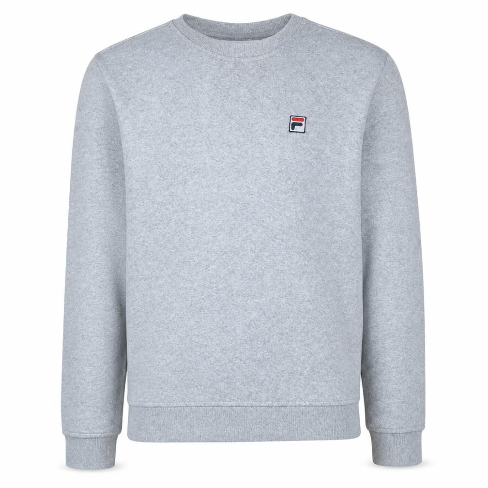 Front view of Fila men’s grey small crew neck pullover sweatshirt