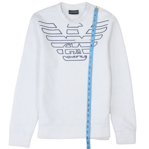 Emporio Armani Men's White Logo Crew Neck Pullover Sweatshirt L