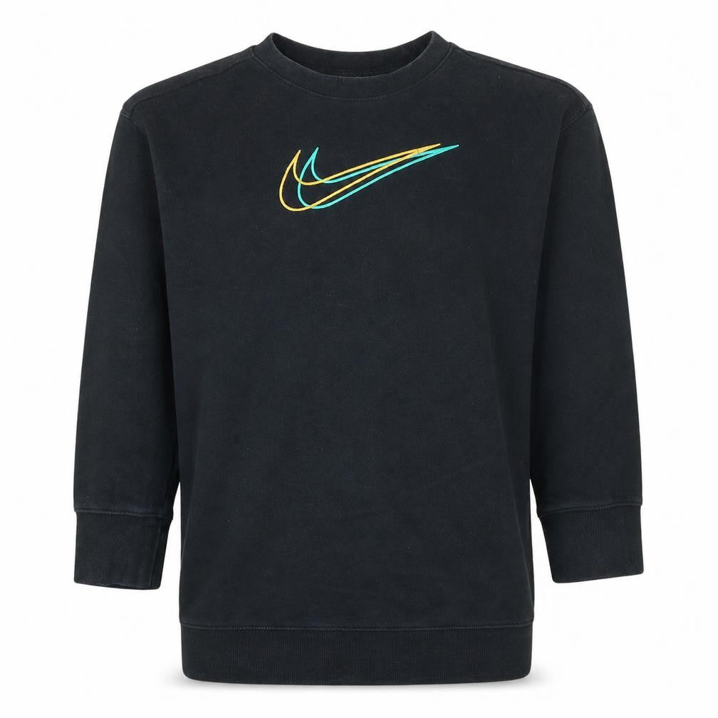 Front view of Nike boys’ black pullover sweatshirt m 11-12 years graphic logo crew neck