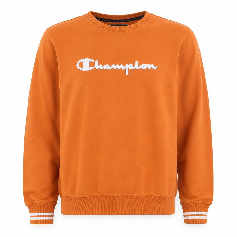 Champion Mens Orange Crew Neck Sweatshirt Medium Pullover Logo Athletic