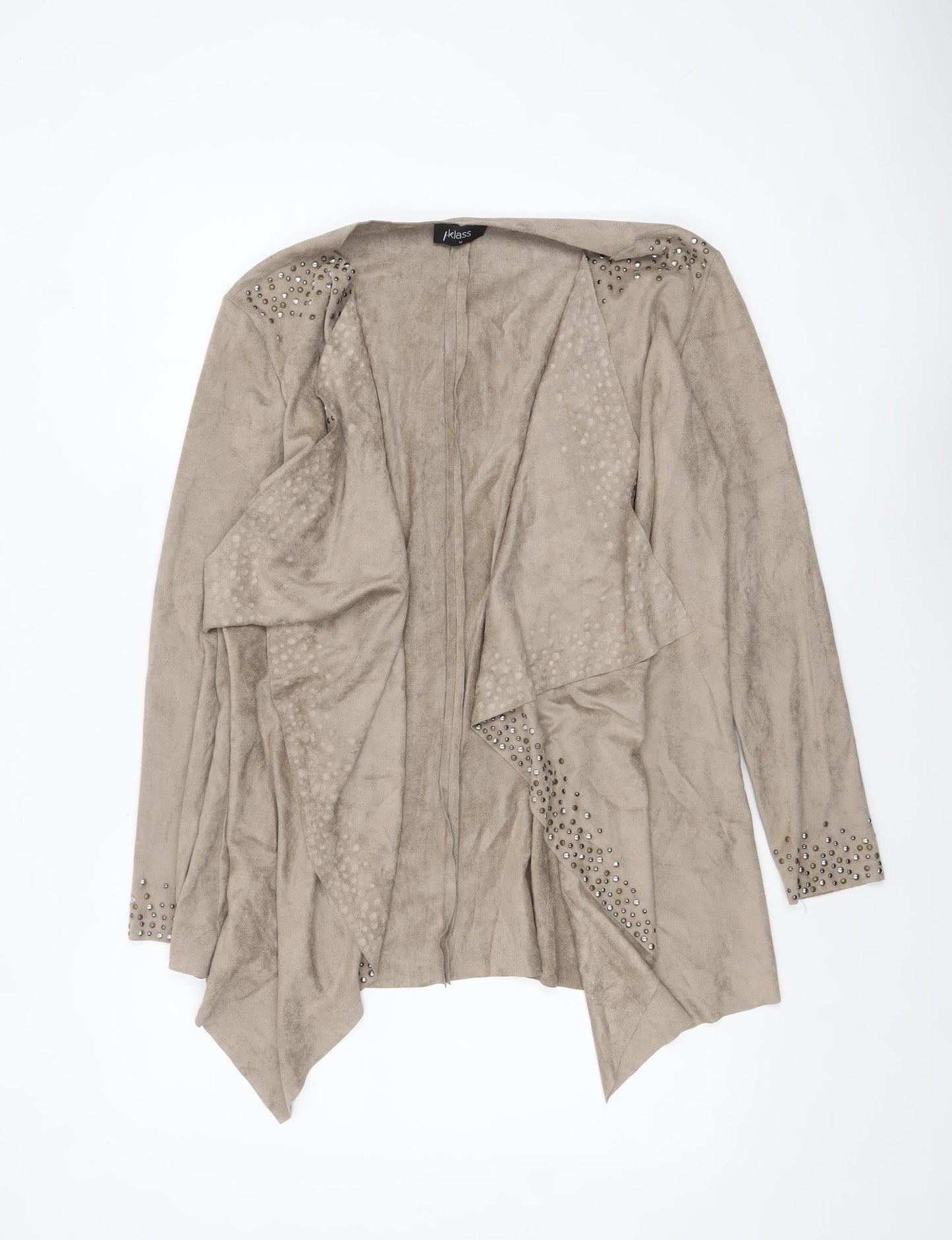 Klass Women's Beige Suede Look Studded Open Jacket Size M