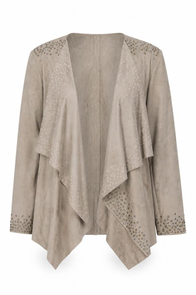 Klass Women's Beige Suede Look Studded Open Jacket Size M