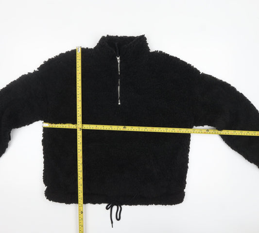 New Look Women Black Fleece 1/2 Zip Pullover Hoodie Size M