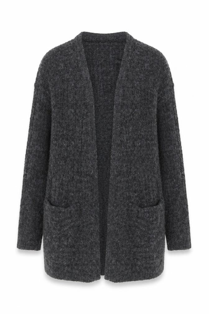 Fransa Women Grey Long Sleeve Open Front Knit Cardigan L