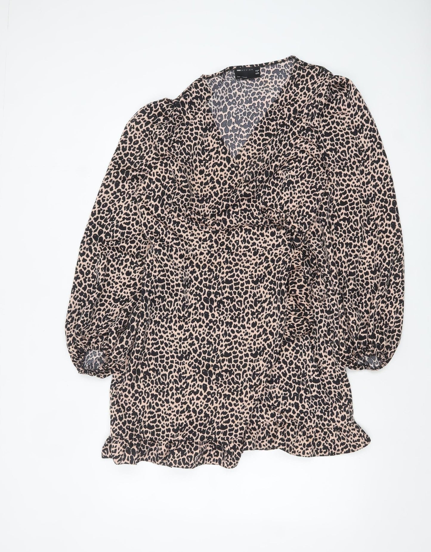 ASOS DESIGN Women’s Beige Leopard Print Wrap Dress Size 16