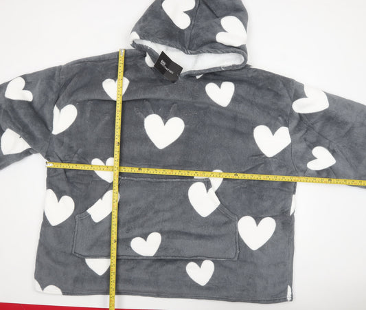 Dreamscene Women Grey Heart Fleece Hooded Robe OHS One Size