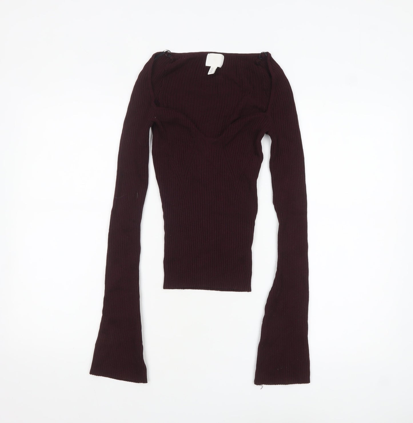 H&M Women Burgundy Knit Long Sleeve Pullover Jumper Size S