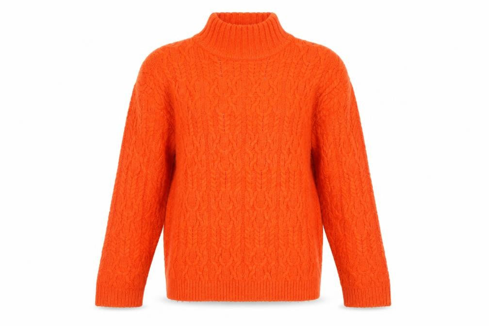 Marks and Spencer Women Orange Roll Neck Cable-Knit Jumper Size S