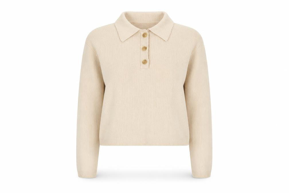 MNG Women Beige Collared Henley Knit Jumper Size M