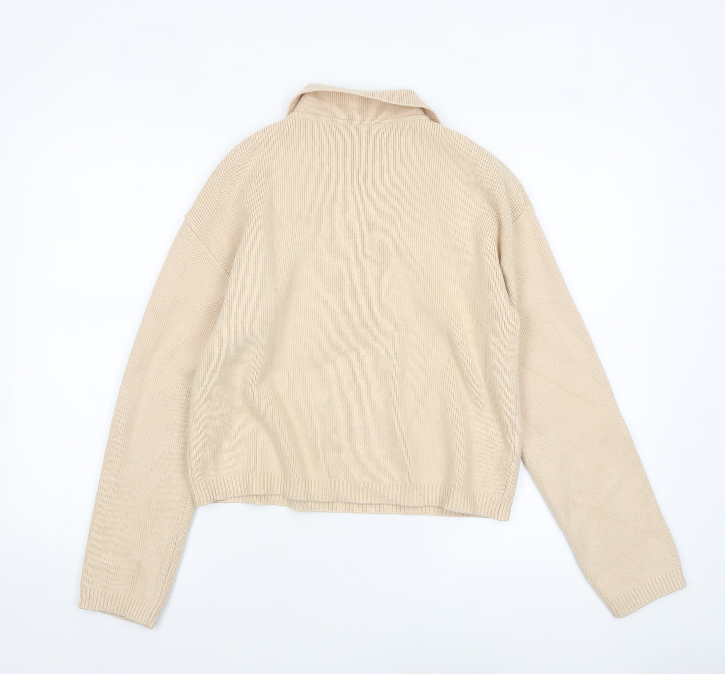 MNG Women Beige Collared Henley Knit Jumper Size M