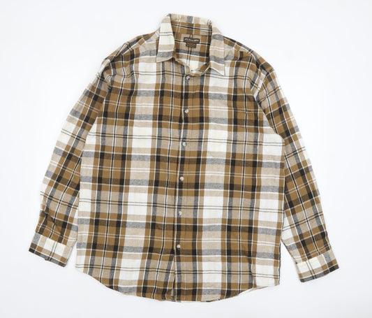 Atlas for Men Brown Plaid Long Sleeve Cotton Shirt XL