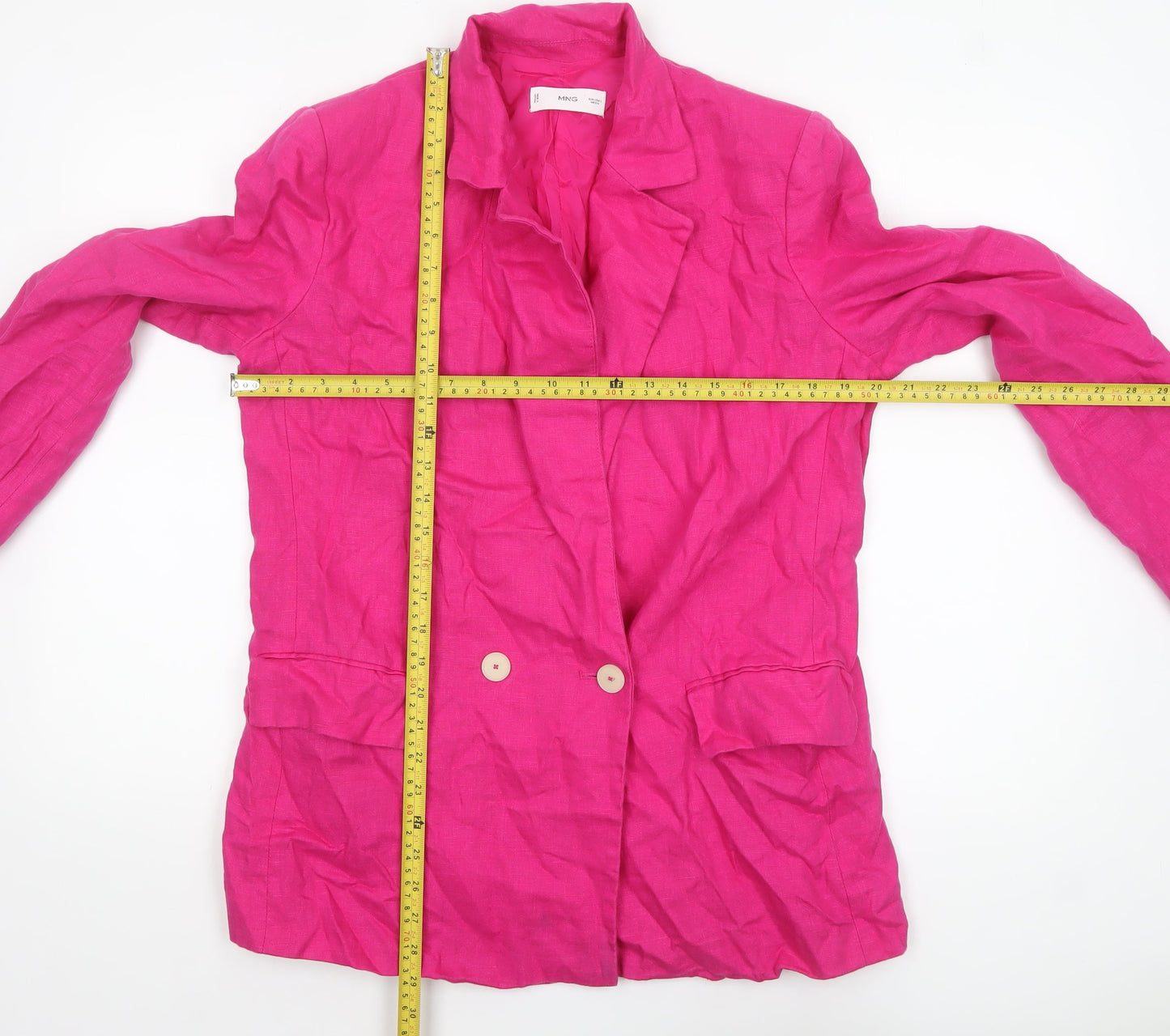 Mango Women Pink Linen Blend Single-Breasted Blazer Size 14
