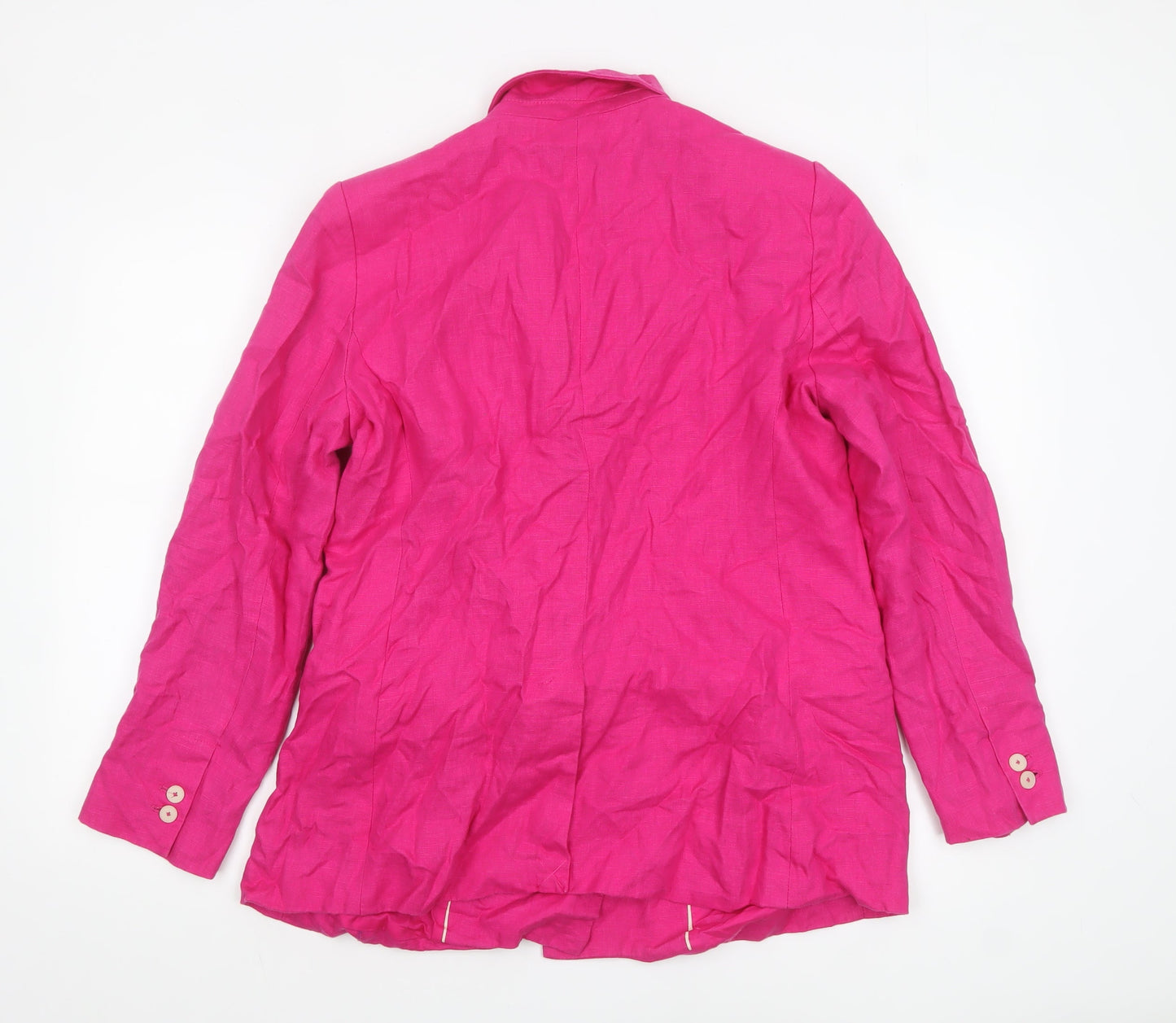 Mango Women Pink Linen Blend Single-Breasted Blazer Size 14