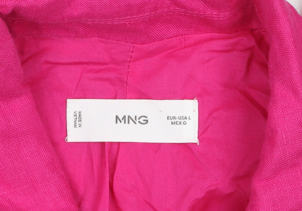 Mango Women Pink Linen Blend Single-Breasted Blazer Size 14