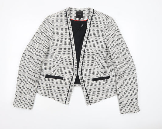 Next Women White Geometric Blazer Size 18 Regular Fit Lined