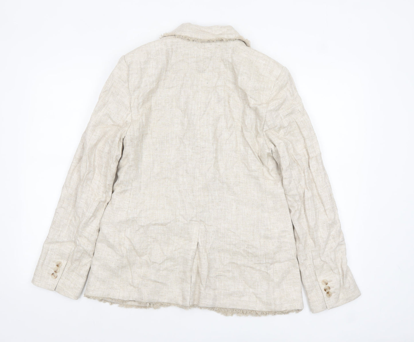Marks and Spencer Women Beige Linen Blend Single-Breasted Blazer Size 8