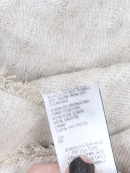 Marks and Spencer Women Beige Linen Blend Single-Breasted Blazer Size 8
