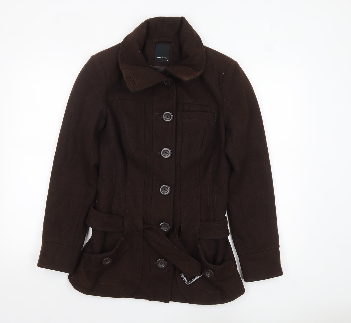 Vero Moda Women's Brown Wool Blend Mid-Length Coat M
