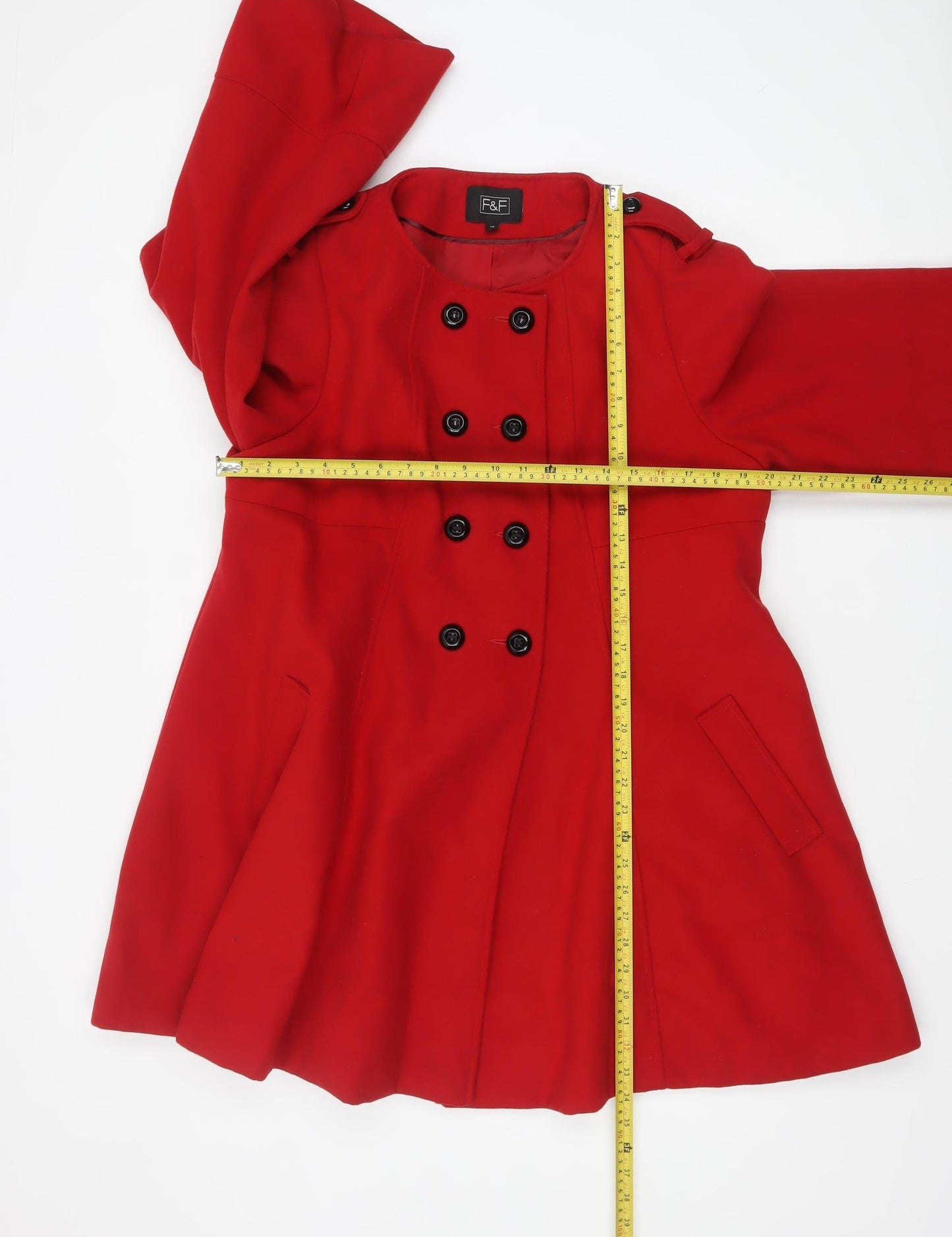 F&F Women’s Red Double-Breasted Pea Coat Size 18 Lined Mid-Length