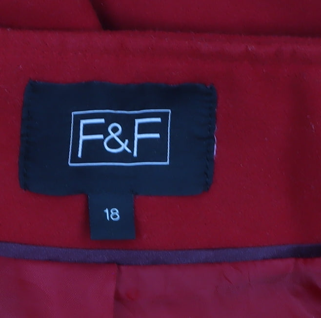 F&F Women’s Red Double-Breasted Pea Coat Size 18 Lined Mid-Length