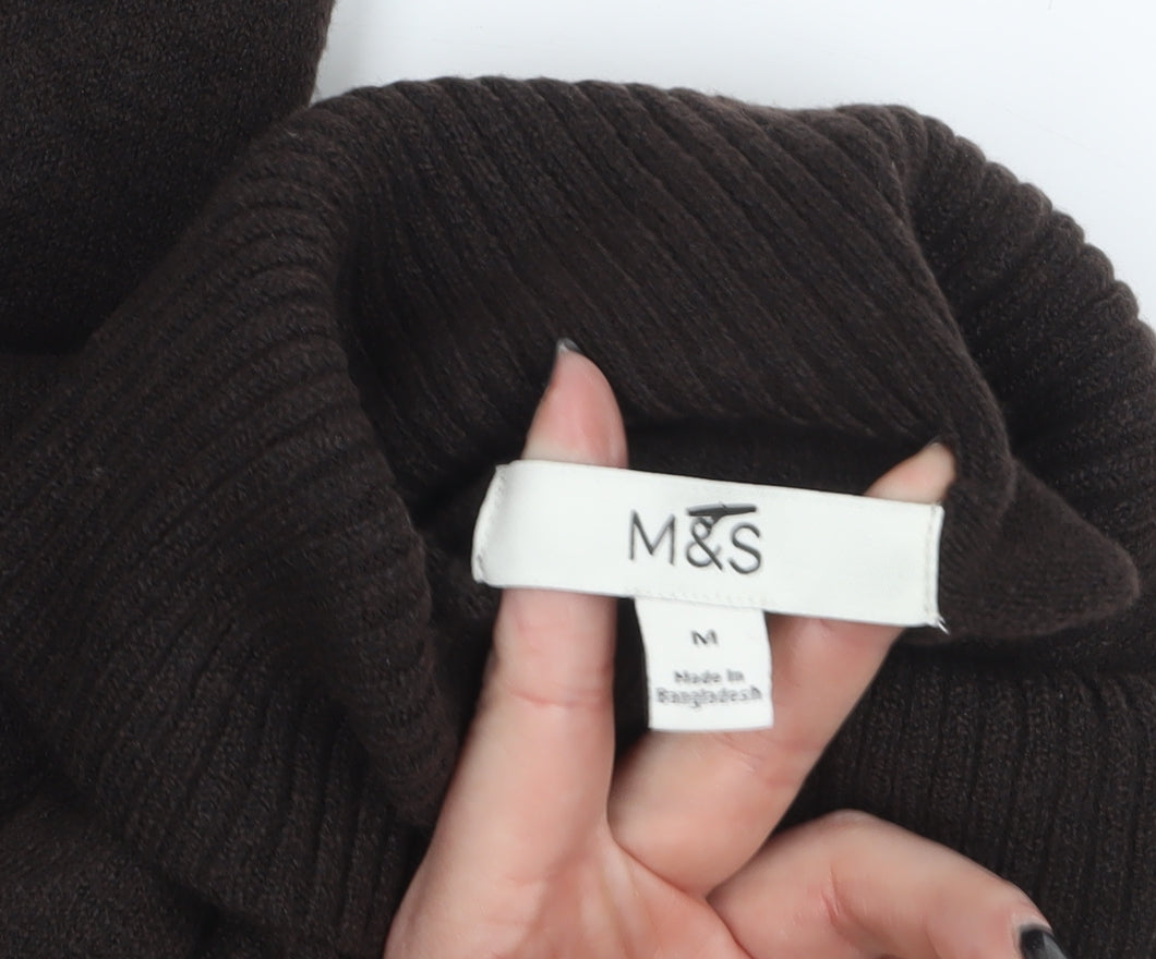 Marks and Spencer Women Brown Roll Neck Tunic Jumper Size M