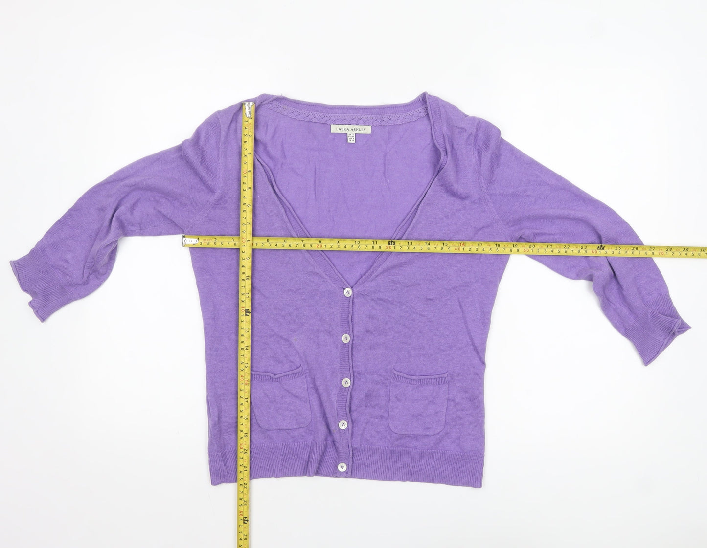Laura Ashley Women Purple Cardigan UK 12 Linen Cotton Knit