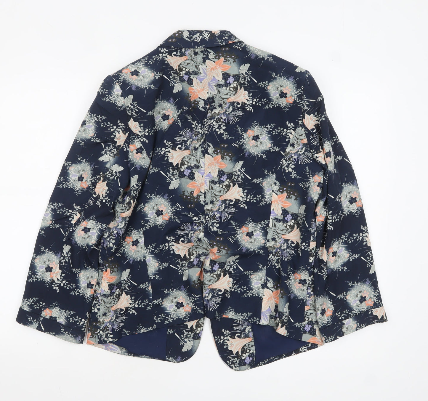 Oasis Women Navy Floral Blazer Jacket Size 16 Regular Polyester