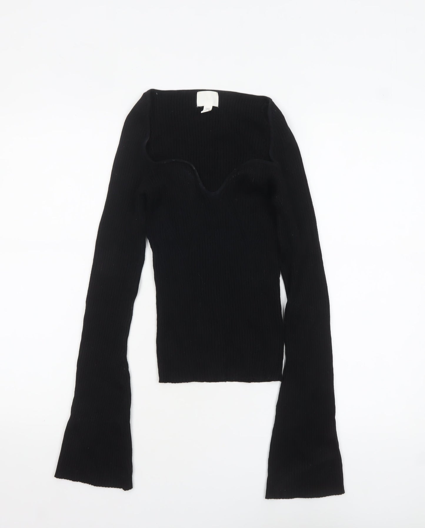 H&M Women’s Black Sweetheart Neck Ribbed Knit Jumper Size M