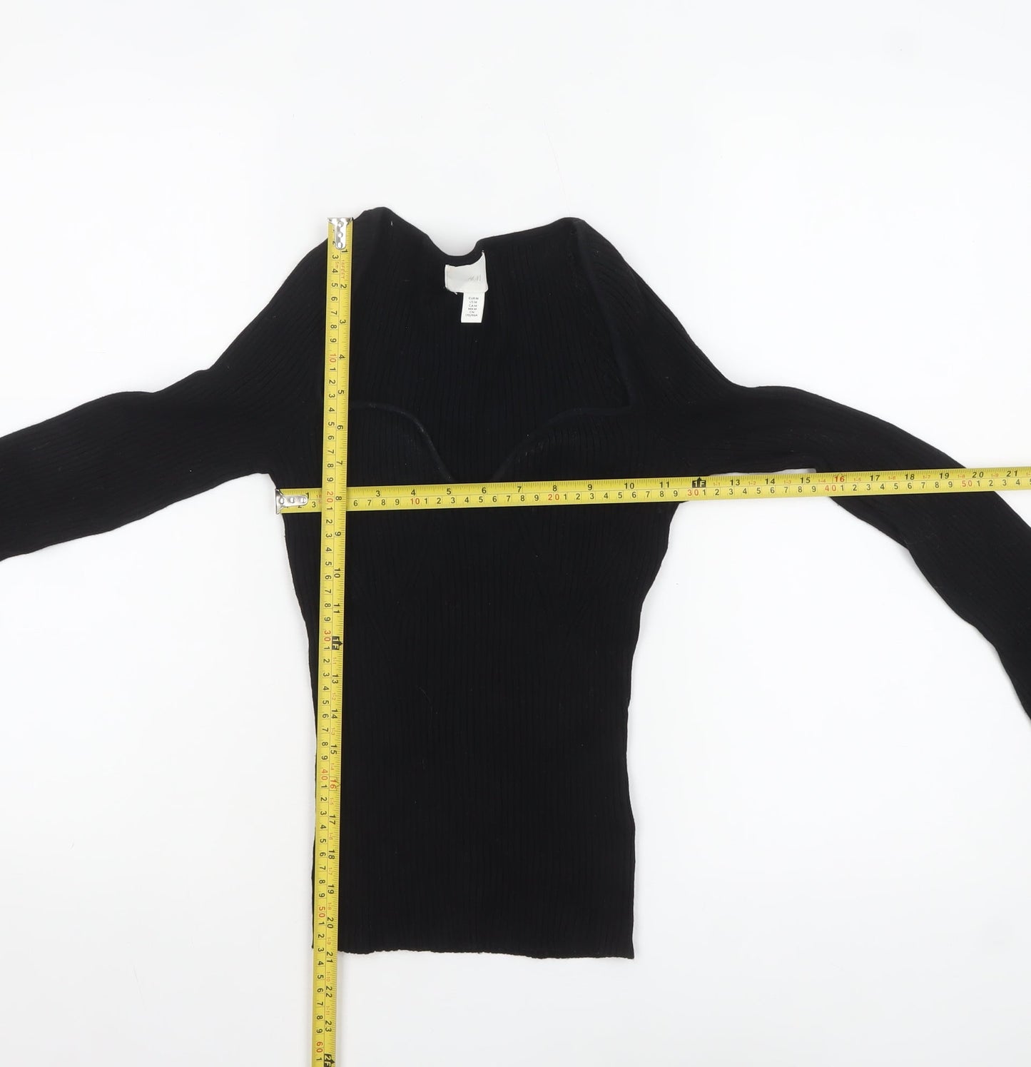 H&M Women’s Black Sweetheart Neck Ribbed Knit Jumper Size M