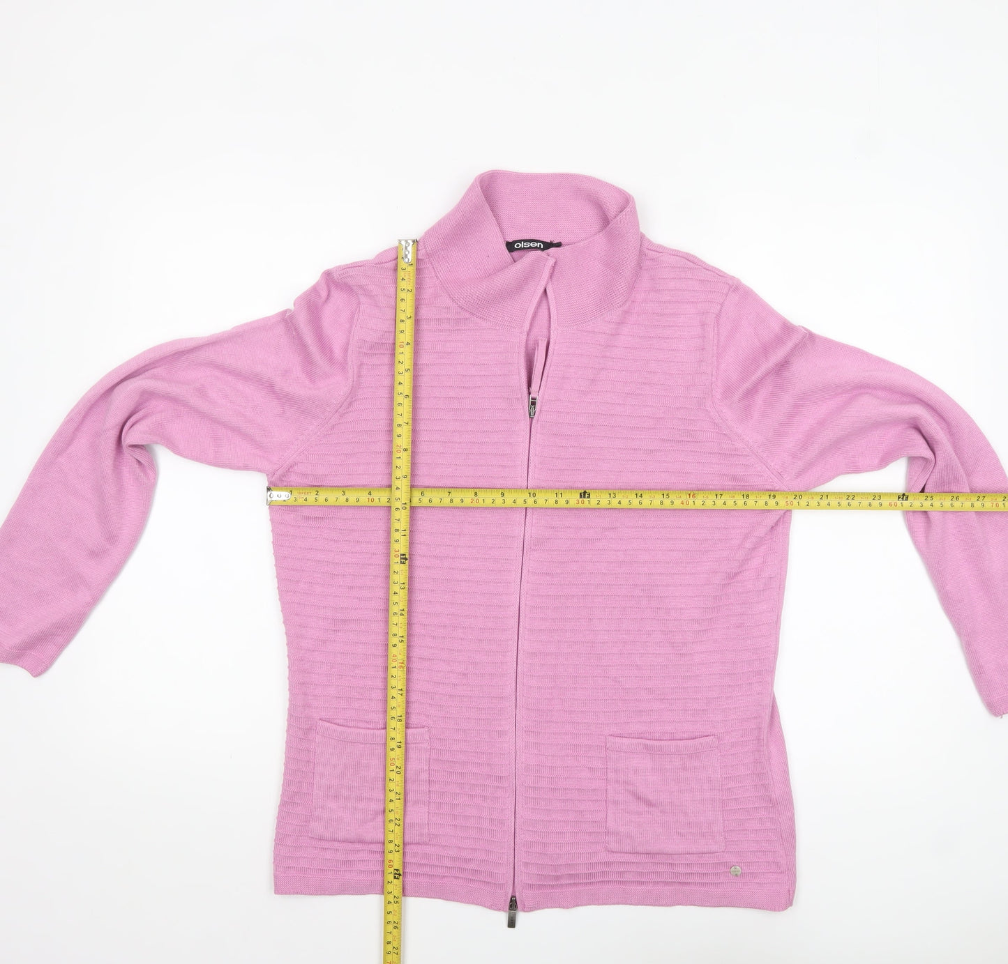 Olsen Women's Pink Full Zip Cotton Acrylic Jumper Size 16