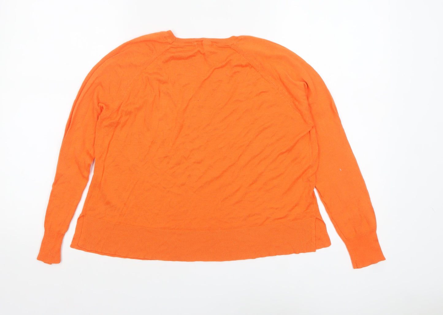 Zara Womens Orange Crew Neck Long Sleeve Knit Pullover Jumper Size 8