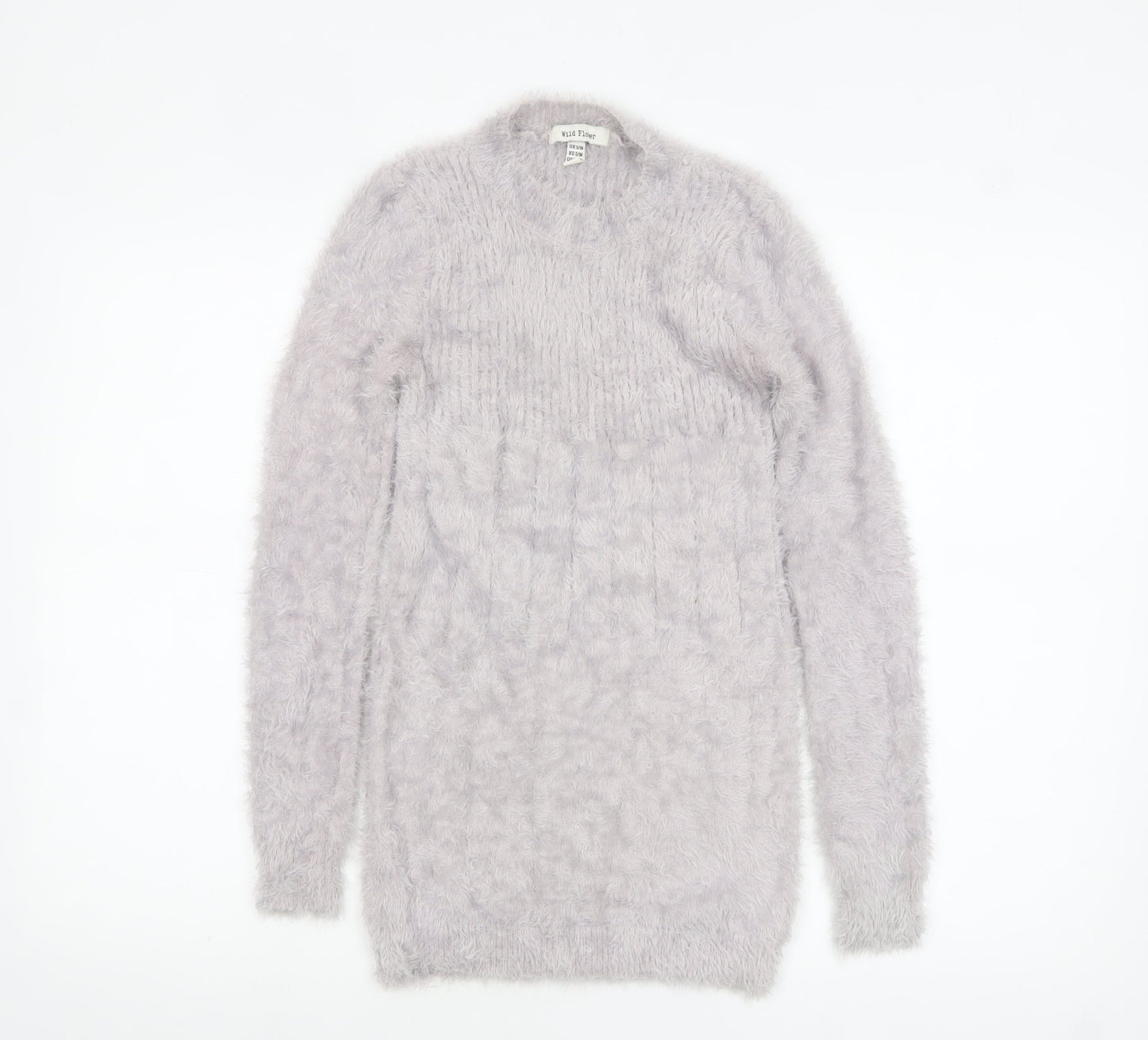 Wild Flower Women’s Grey Fuzzy Knit Long Sleeve Pullover Jumper S