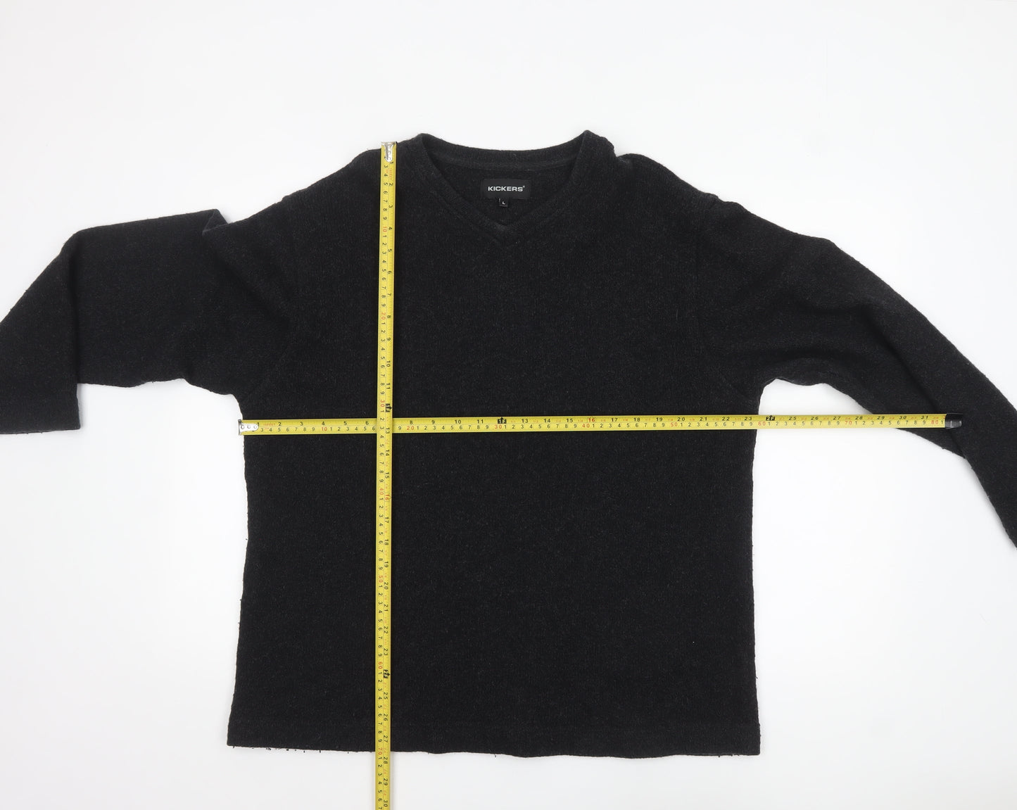Kickers Men’s Black Wool Blend V-Neck Pullover Jumper Size L