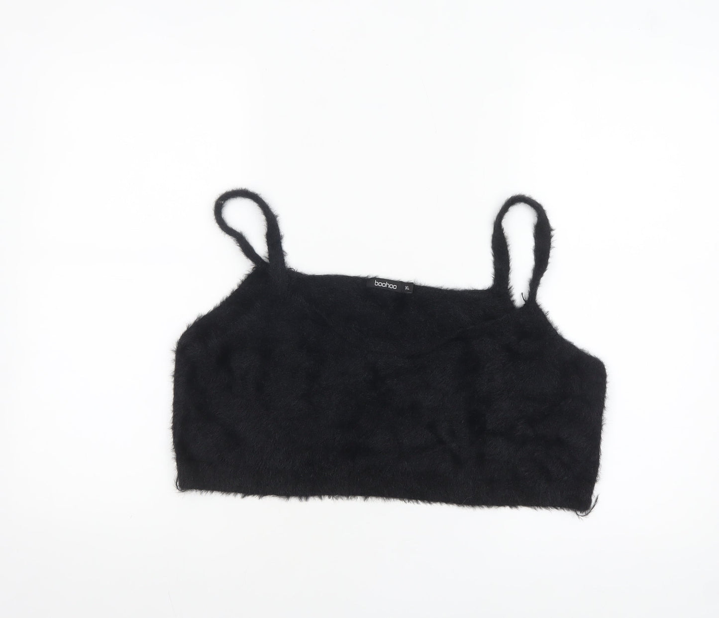 Boohoo Women Black Fuzzy Knit Camisole Tank Top XL