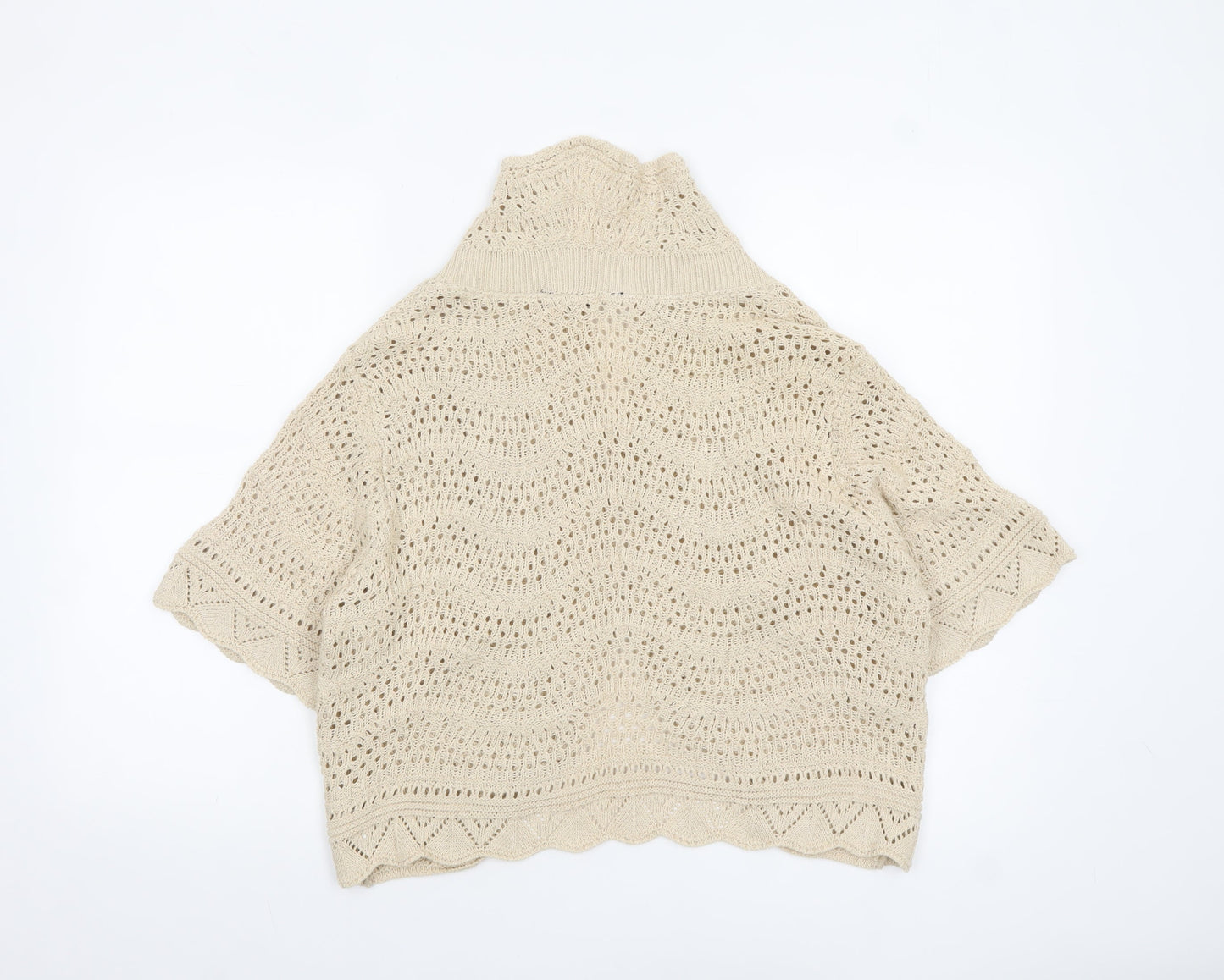 Anya Madsen Women Beige Open-Knit Short Sleeve Shrug Size 22