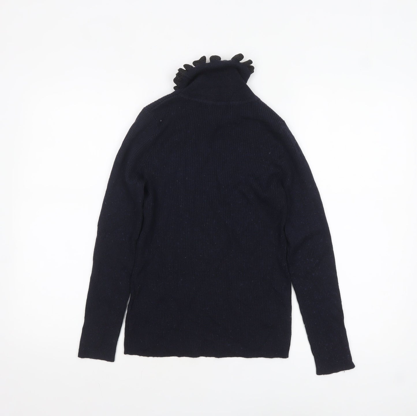 Claudie Pierlot Women Blue Wool Roll Neck Ruffle Jumper Size 12